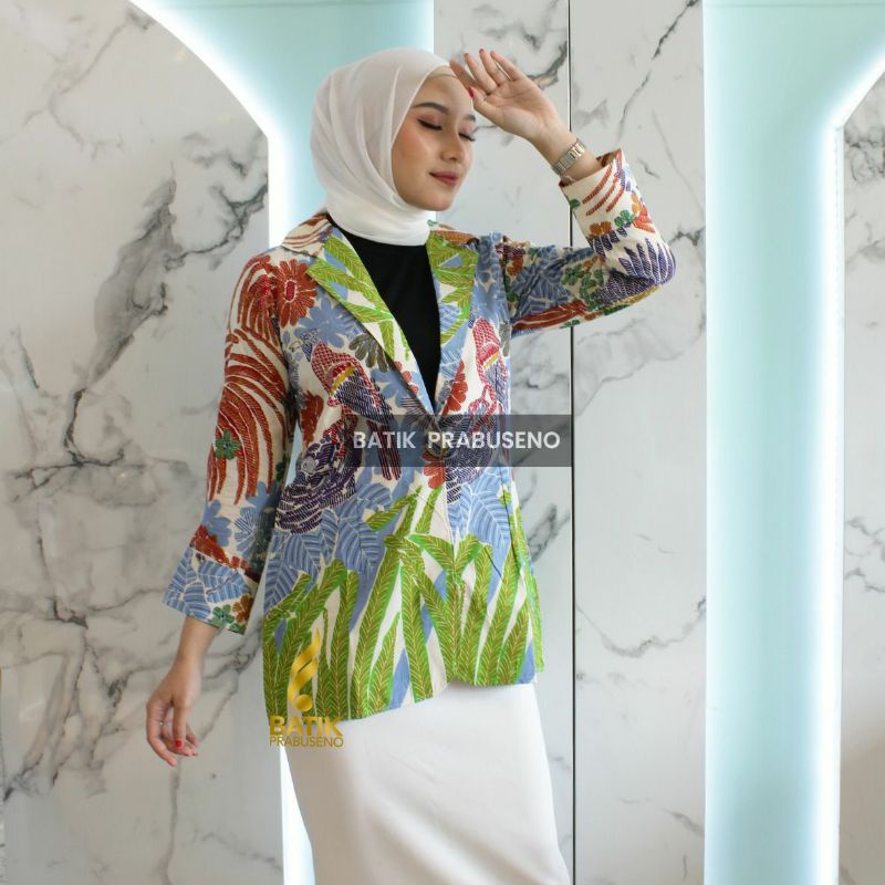 Blazer Kinan Atasan Batik Wanita Baju Lengan Panjang Ori Original Prabuseno Elegan pakaian Casual Bu