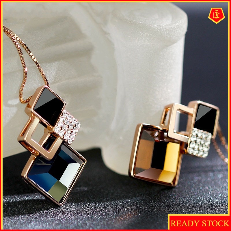 [Ready Stock]Simple Diamond Crystal Necklace for Women Temperament Fashion Trendy Pendant