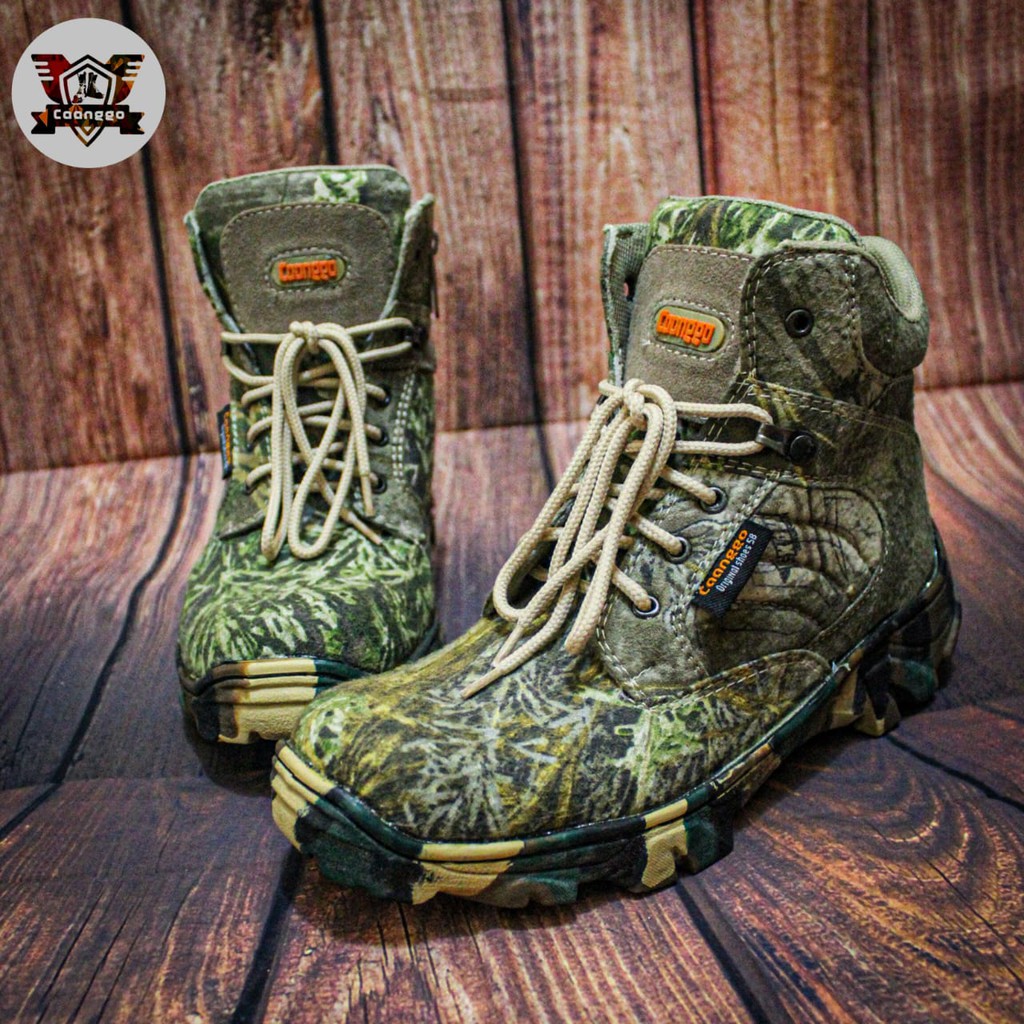 SEPATU SAFETY BOOTS CAMO HUNTING/BERBURU,SAFETY UJUNG BESI,TINGGI 6 INC