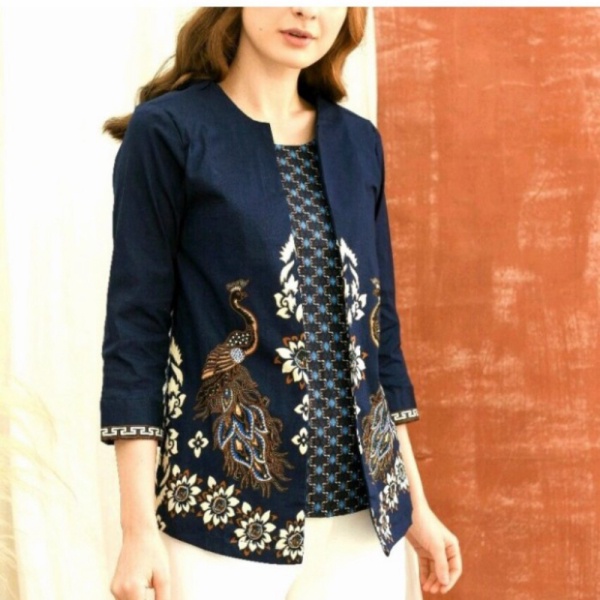 Jual batik wanita atasan paling murah - biru dongker XL Limited