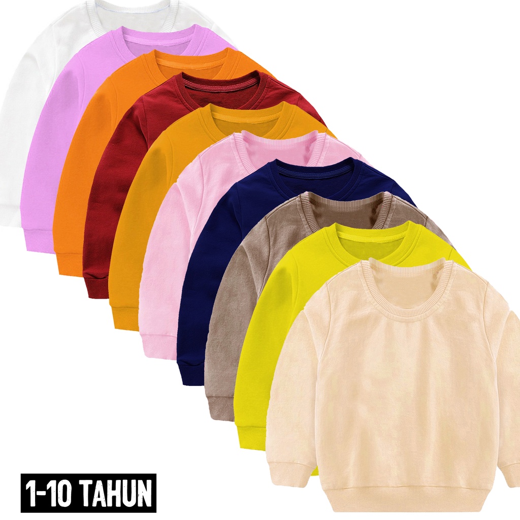 (BISA COD) SWEATER ANAK CREWNECK ANAK Sweater Polos Anak 1-10 Tahun Sweater Oblong Polos Casual Polosan Basic murah KAOS POLOS SENJA