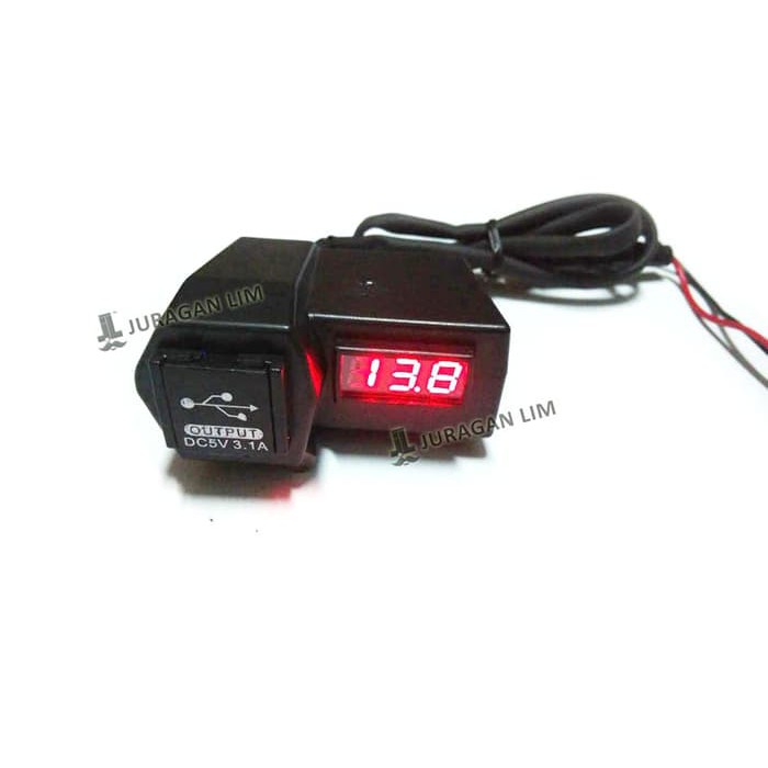 Voltmeter plus Charger HP 2 in 1 Mobil/Motor - Merah