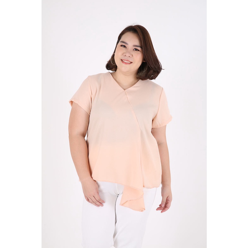 Sorabel - YF Ghaniyyah Plain Drapery Big Blouse / Blouse Wanita V Neck Jumbo Lengan Pendek-5