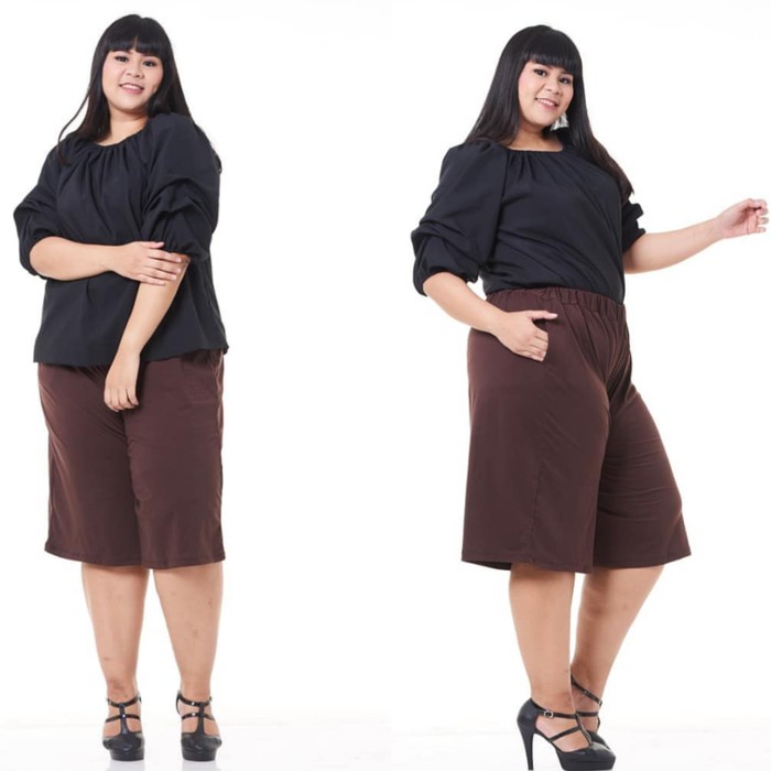 (BISA COD) KULOT POLOS JUMBO XXL - Celana Pendek Wanita 7/8 3/4 Wafel Crepe