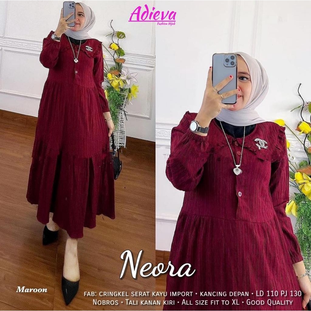 NEORA DRESS - GAMIS JUMBO M L XL XXL XXXL LD 100 110 120 130 - GAMIS POLOS BUSUI CRINKLE SERAT KAYU ADIEVA LEBAR MAYUNG-NEORA MAROON