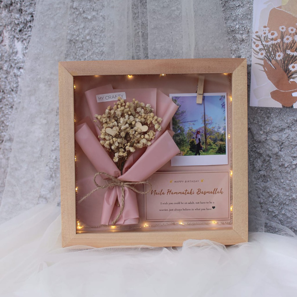 Buket Flower Frame 3D+LED (Bingkai 3D/Frame 3D/Bunga dalam bingkai/ Pigura kayu natural 3 dimensi)