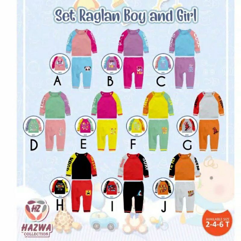 Setelan Baju Panjang Anak Kekinian / Set Raglan Boy  & Girl by HAZWA Collection / Baju Tidur Anak
