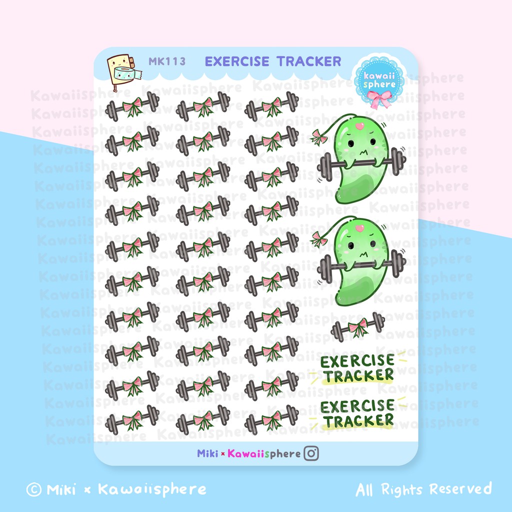 

Exercise Tracker (for 1 Month) | Planner Sticker MK113 Kawaiisphere | Writable Waterproof