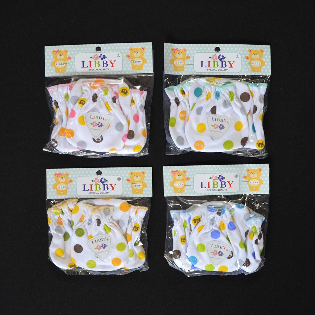 LIBBY 4 Set Sarung Tangan & Kaos Kaki Karet Bayi/Baby Polkadot (0-3M)