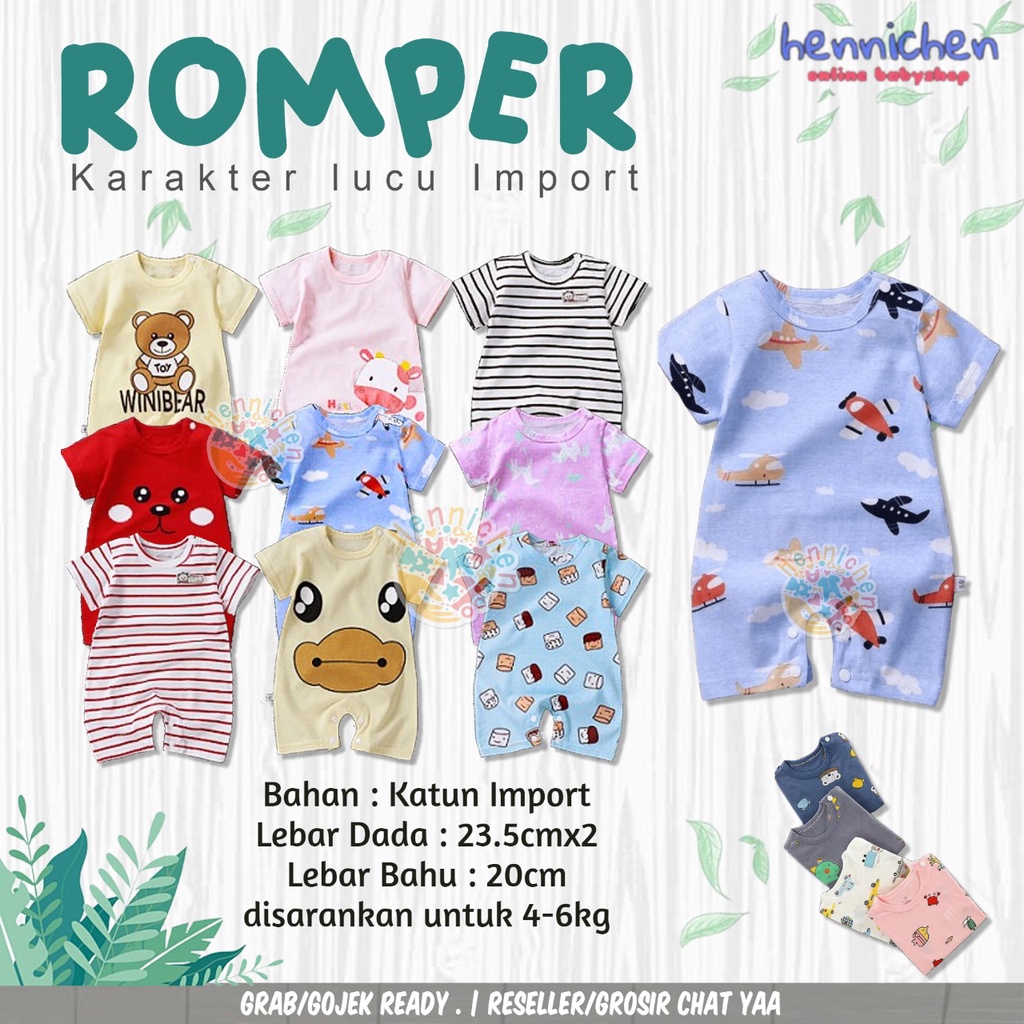 JUMPER PENDEK KARAKTER LUCU IMPORT ROMPER BAYI / ROMPER JUMPER PENDEK BAYI 0 - 6 BULAN