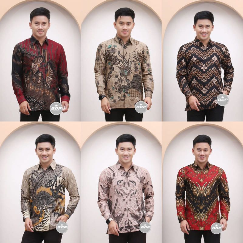 Kemeja Batik Pria Anyar Lengan Panjang Casual Modern Modis Men in Black Hitam Manis Size M L XL XXL Batik Pria Kantor Soloan