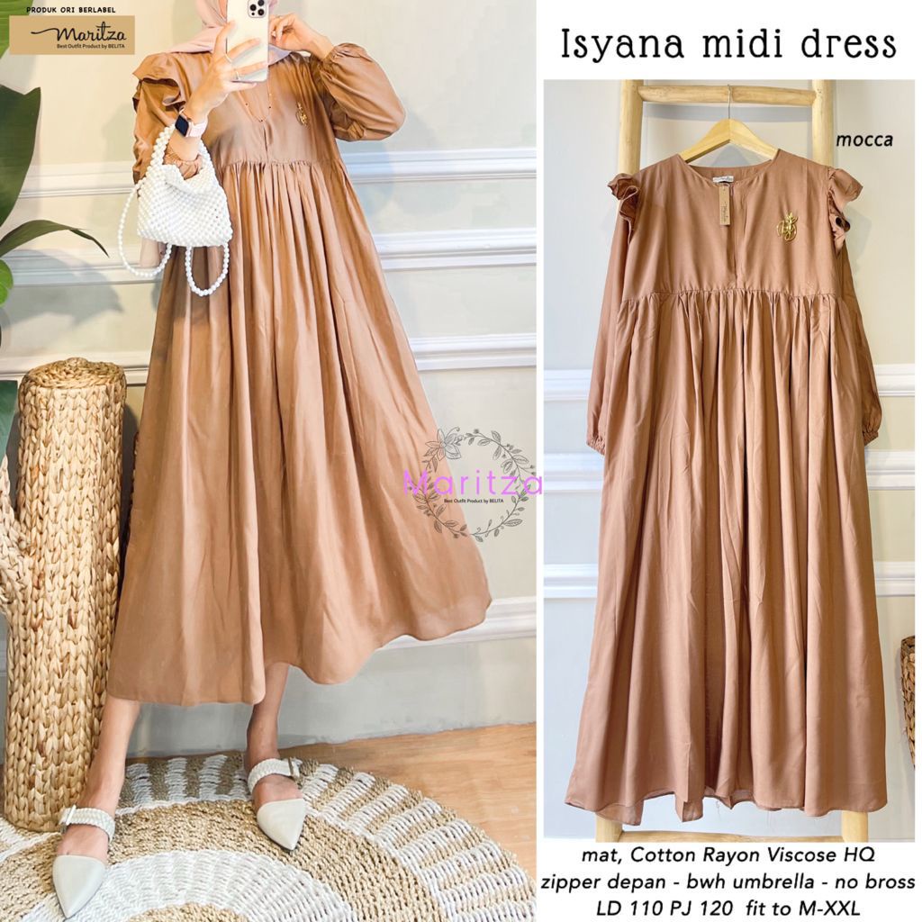 Isyana Midi Dress Polos Casual Midi Dress Rayon Premium