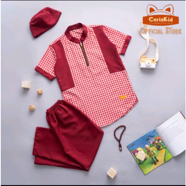 BAJU KOKO ANAK / SETELAN PECI ANAK MOTIF KOTAK