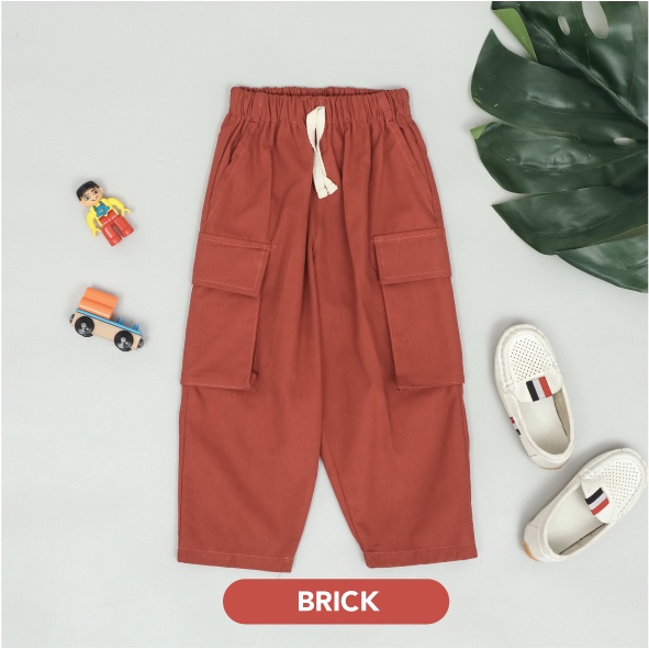 Mooi Celana Panjang Cargo Anak Laki-Laki Long Cargo Pants-RED BRICK