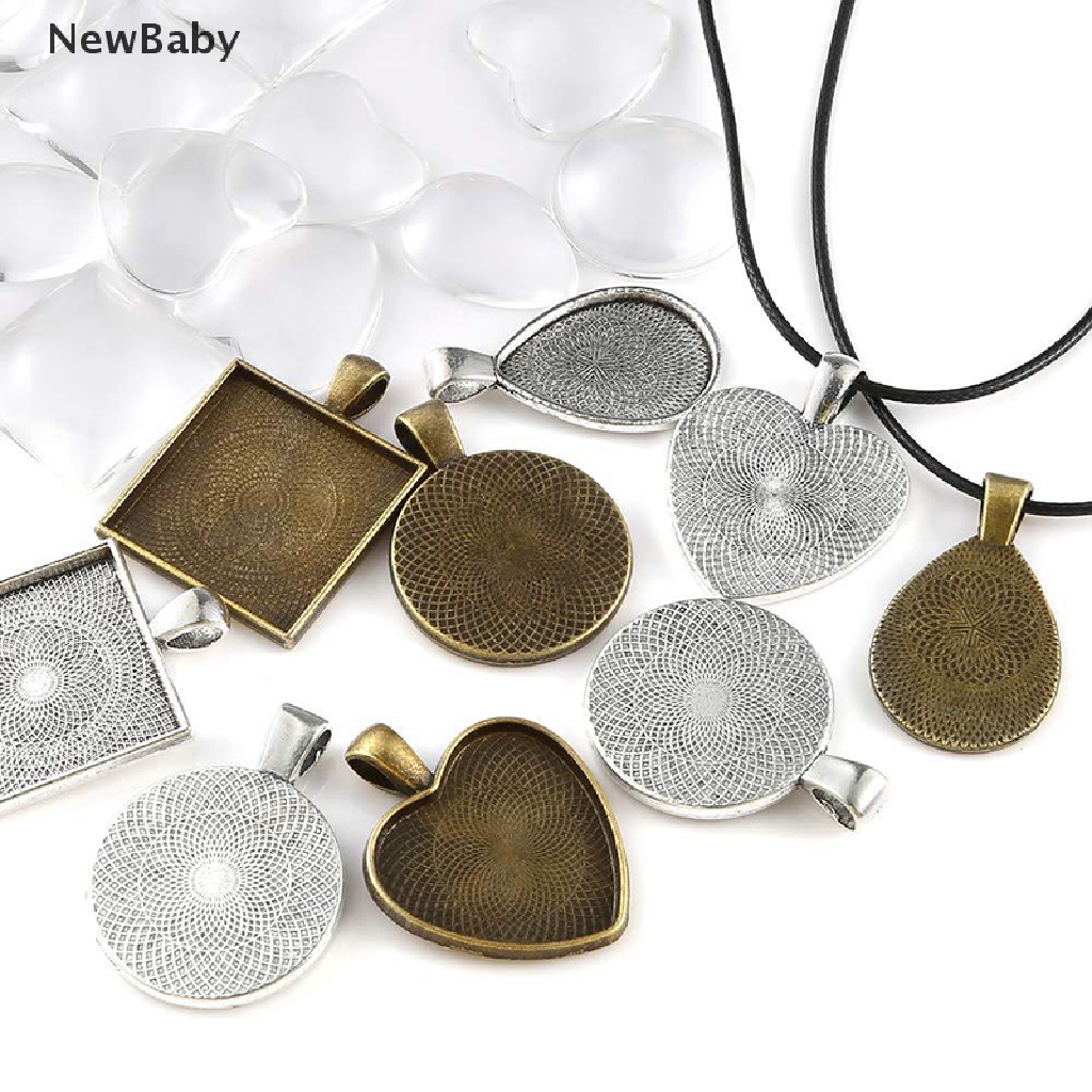 Newbaby 60pcs Liontin Cabochon Kaca Terang Untuk DIY Kalung