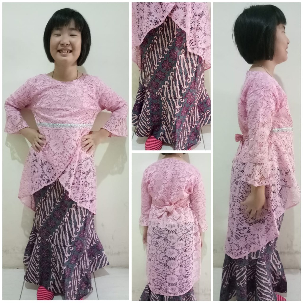 Stelan Atasan Syifa Kebaya Kartini Blouse Brukat Dan Rok Duyung Batik Jumbo Anak Perempuan