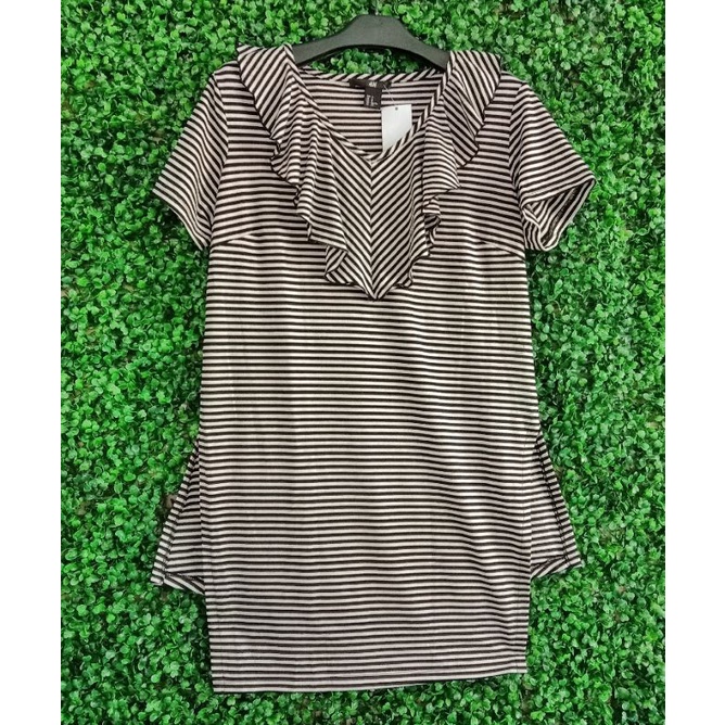 HM DRESS GARIS HITAM PUTIH//Premium//Bahan katun//Real Pict