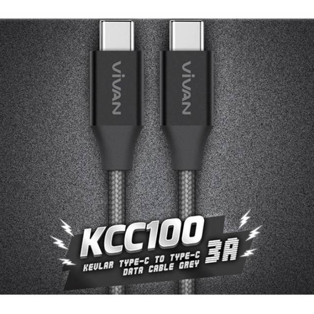 Kabel data Vivan KCC100 KCL100 KCL100S kevlar 3A type C to TYPE C TO LIGHTNING