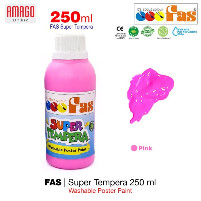 FAS - SUPER TEMPERA WASHABLE POSTER PAINT - 250 ml - PINK