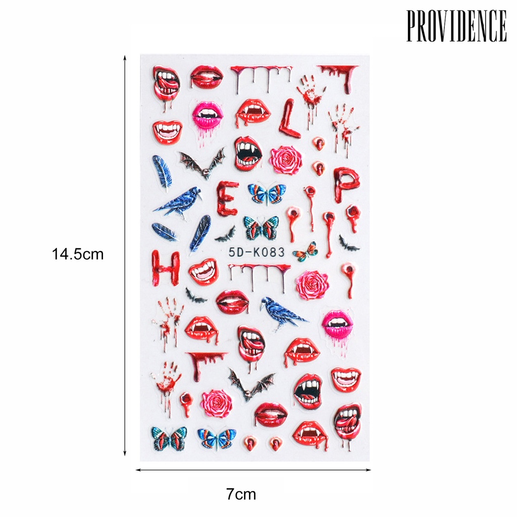 Providence Halloween Styles Nail Embossed Sticker 5D Engraved Red Bloody Scar Lips DIY Manicure Decals for Female