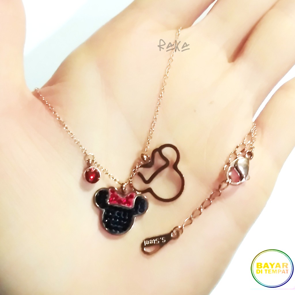 RAKA Acc - Kalung MINNIE MOUSE 2 Bandul Hitam TITANIUM Perhiasan Cantik Wanita Lapis Emas 18k 180