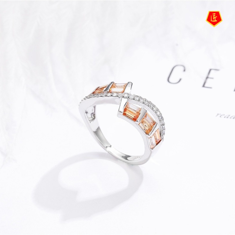 [Ready Stock]Creative Inlaid Square Diamond Pink Crystal Ring Female Fashion