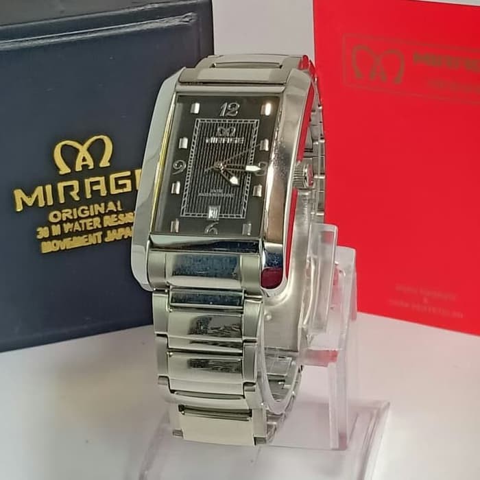 JAM TANGAN MIRAGE 8018 PRIA SILVER BLACK ORIGINAL