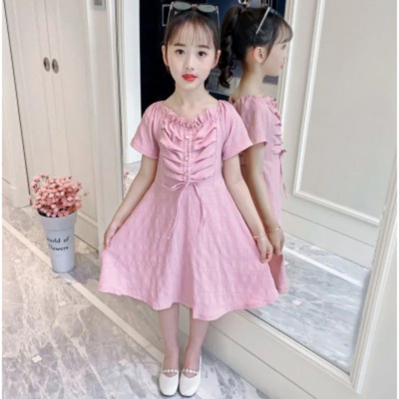 Dress Anak Perempuan Import Premium Folds Middle 3-9 Tahun