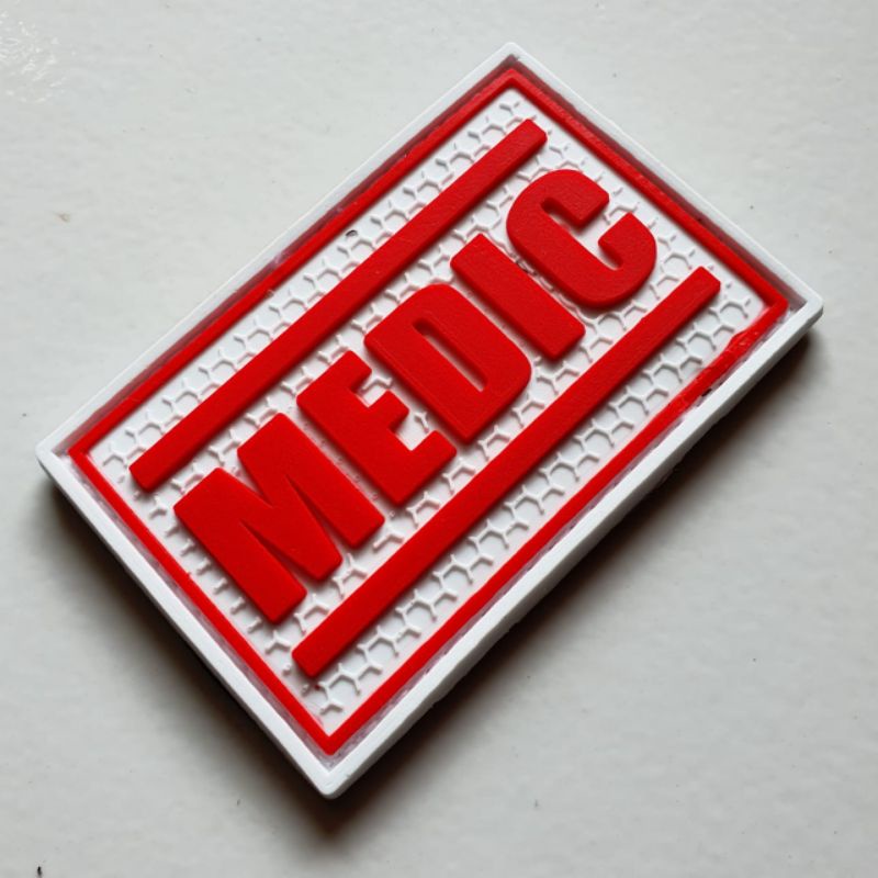 patch rubber logo tulisan medic dasar putih / tempelan emblem karet velcro