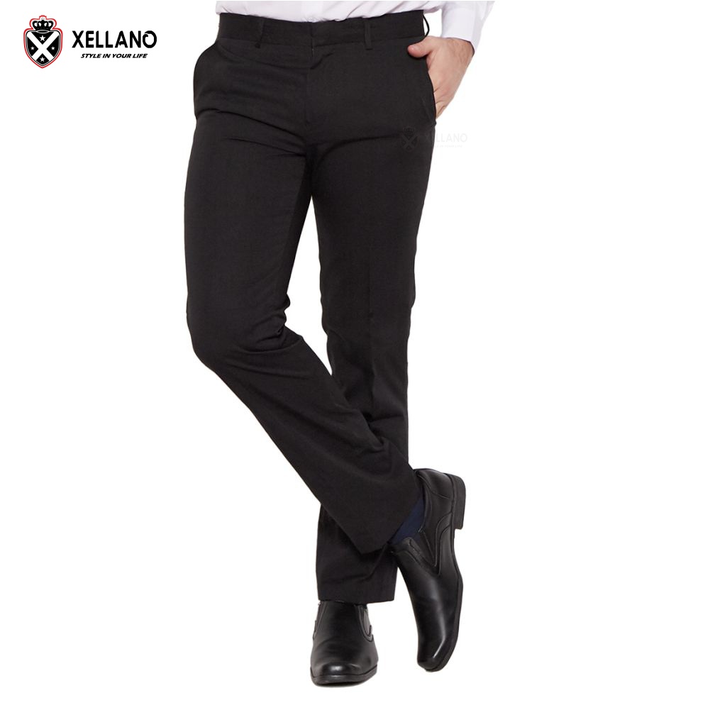 Xellano Celana Formal Panjang Pria Kerja Kantor Bahan Kain Drill Slimfit Warna Hitam Size 28-36