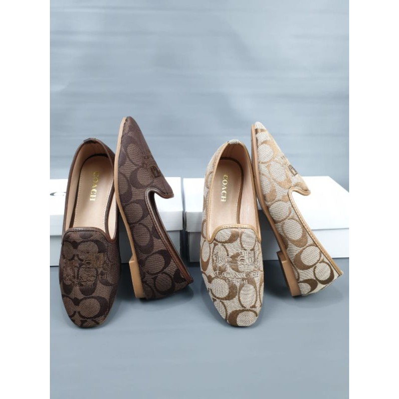 COACH YC-0759 Moccasin Embroidery Logo sepatu flat cewek wanita