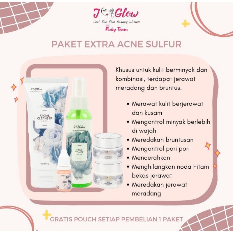 Jglow skincare PAKET EXTRA ACNE SULFUR )AMPUH MENGATASI MASALAH JERAWAT BATU/MERADANG