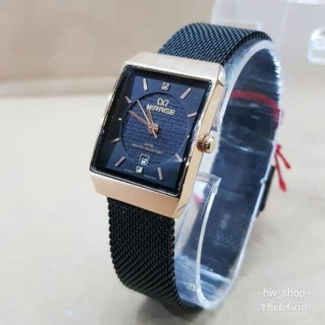 Jam Tangan Wanita Mirage 8669 Black RoseGold . Jam Tangan Wanita