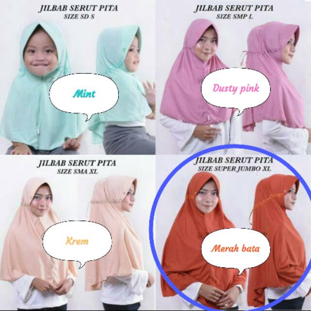 Jilbab serut pita uk.JUMBO XL (Rabbani Kw, pita serut jokowi)