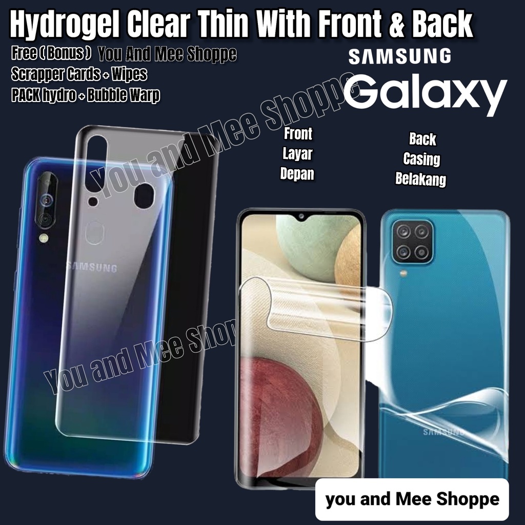Hydrogel Clear Front-Back Samsung A11 A12 A20 A20s A21 A21s A30 A30s A31 A51 A50 A50s A71 A70 A80 A81 A91 Hidrogel Full Cover-Ful Coverage Bening Glossy-Glosy Jelly-Jel Hydro Depan-Belakang Antigores-Anti Gores Transparan-Transparent Tipis-Bagus-Laris S