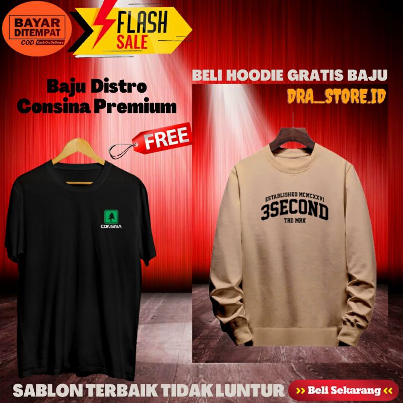 3SECOND DISTRO HOODIE PRIA DAN WANITA TANGAN PANJANG FREE BAJU KAOS DISTRO PREMIUM LENGAN PENDEK