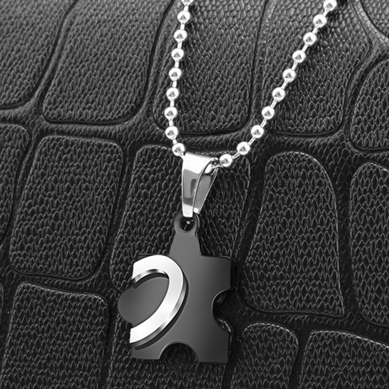 Fancyqube 1 Pasang Kalung Desain Puzzle Hati Bahan Stainless Steel Untuk Pria Dan Wanita