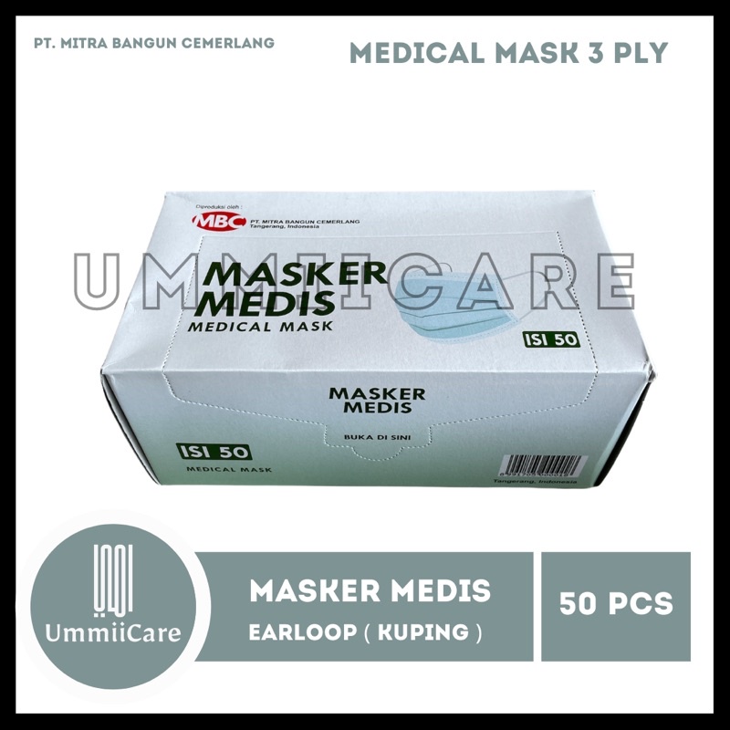 Masker Medis MBC 3ply Putih isi 50 pcs