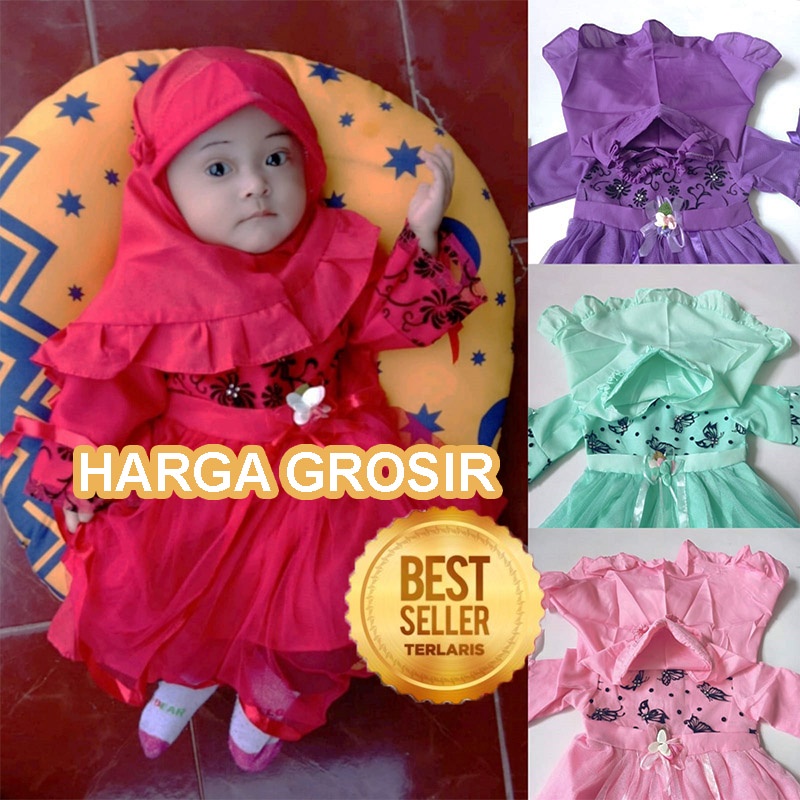 GROSIR Baju Muslim Bayi 6 12 Bulan Setelan Hijab Gamis Anak 1 Tahun NB Newborn Dress Baby Mewah Import Trending 2022 KA65 Motif