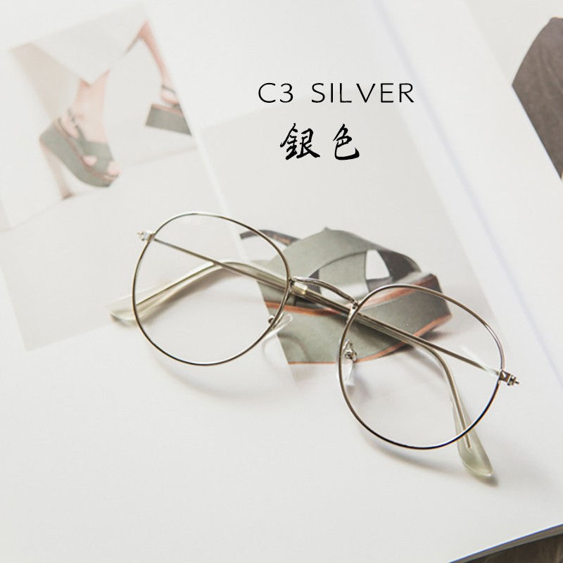 (YUZHU) Bayar di Tempat Frame Kacamate Wanita/Pria Gaya Retro Round Eyeglasses Metal Frame Myopia Eeyglasses