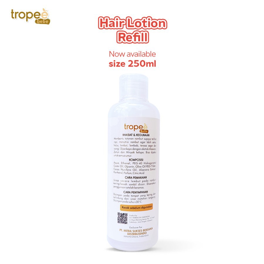 Tropee Bebe Hair Lotion Refill 250ml | Lotion Rambut REFILL 250ml