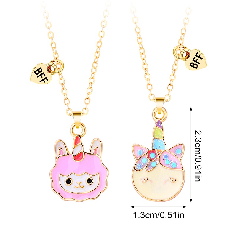 2pcs / Set Kalung Rantai Dengan Liontin Kartun Llama Untuk Anak Perempuan