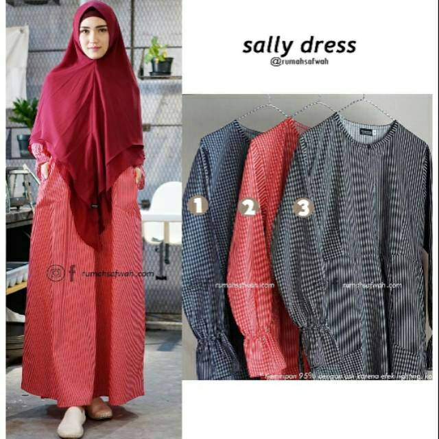🔥TERMURAH🔥BAJU PAKAIAN FASHION GAMIS WANITA PEREMPUAN SYARI RUMAH SAFWAH SALLY DRESS KATUN GARIS