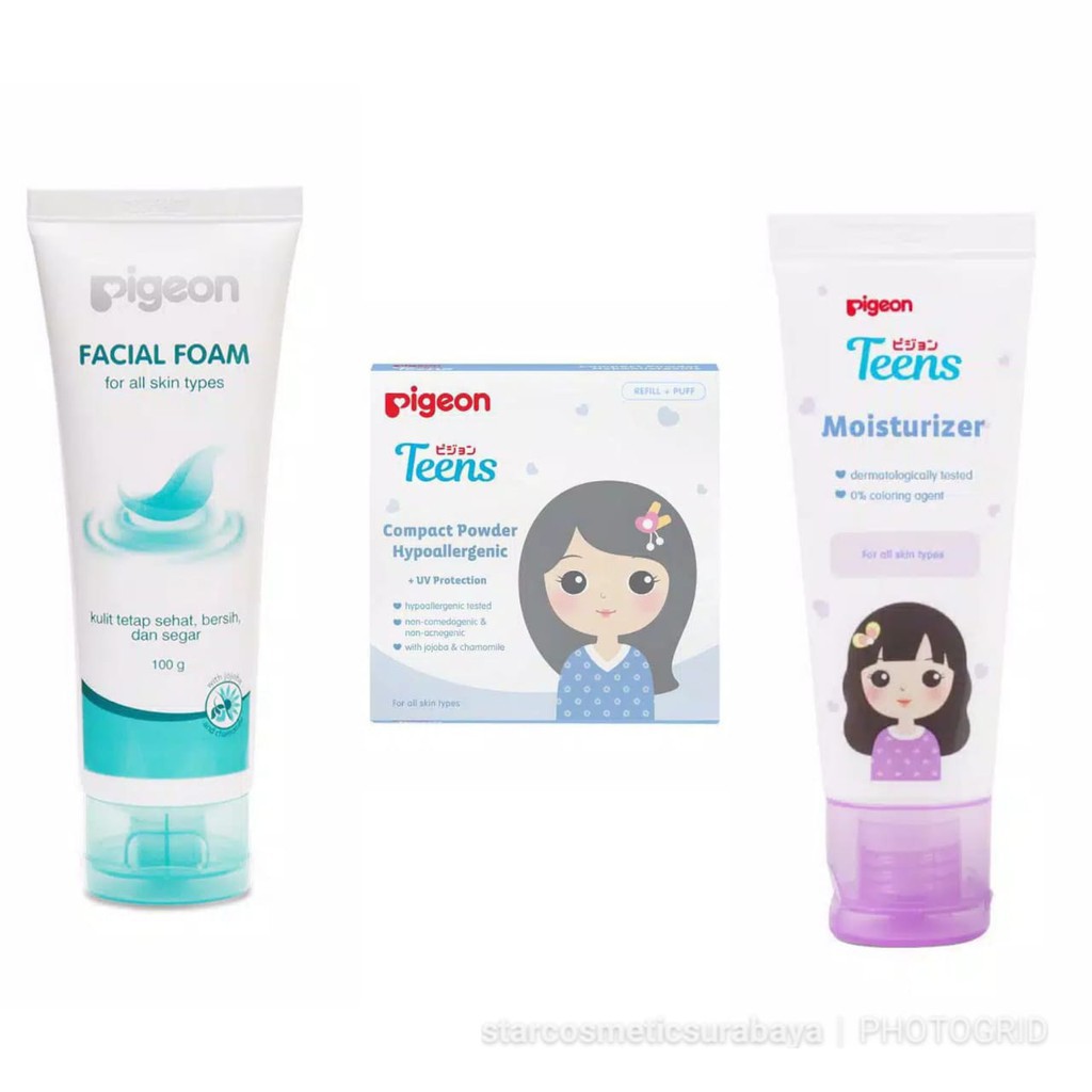 Paket Pigeon Teens Aiko "BIRU" (Facial Foam 100 gr + Moisturizer 20 gr + Bedak Compact)