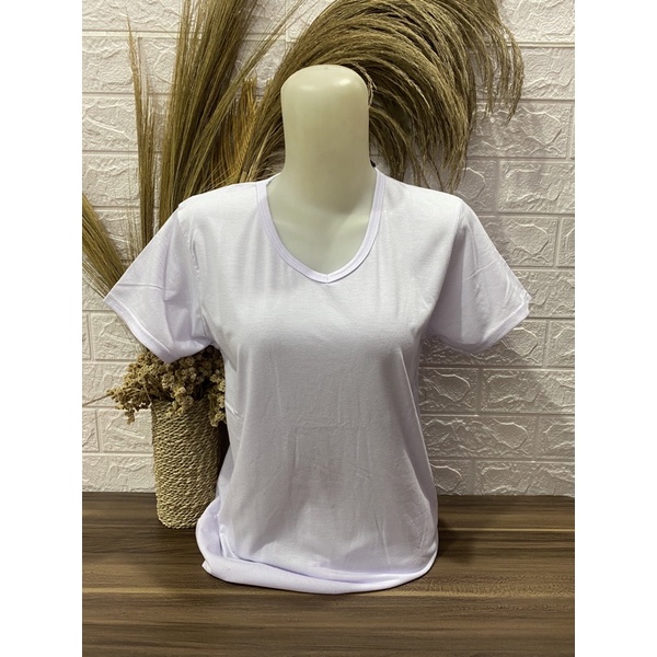 Kaos Wanita V neck Polos pendek L XL XXL Kaos Polos Pendek Wanita-Pendek-Putih