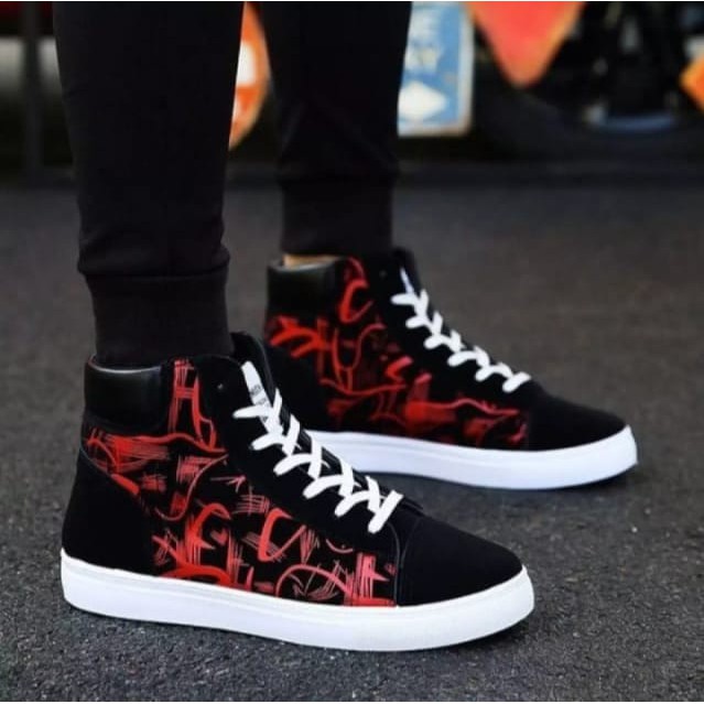 sepatu sneakers boot motif batik trendy pria dan wanita dewasa size 41/42