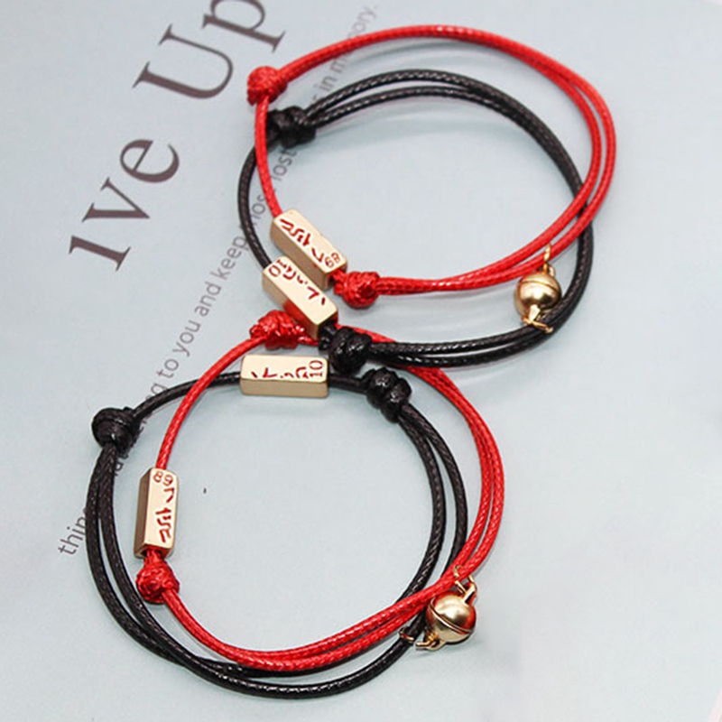 Gelang Pasangan Tali Kepang Jarak Jauh,2 Buah/Set Gelang Magnetik Romantis Hadiah Hari Valentine