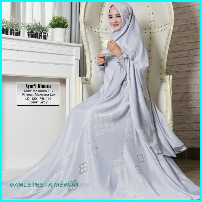 GAMIS SYARI MUSLIM BONUS KHIMAR / GAMIS PESTA WANITA KINARA ABU