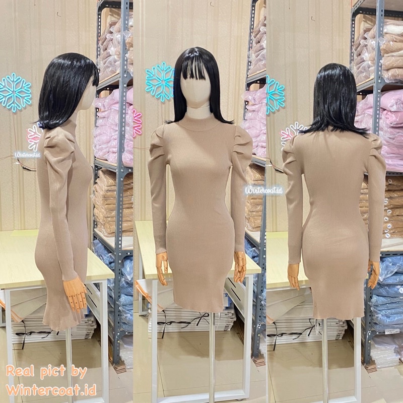 Sweater wanita import korean style Fanny high neck lowneck turtleneck bodycon dress rajut