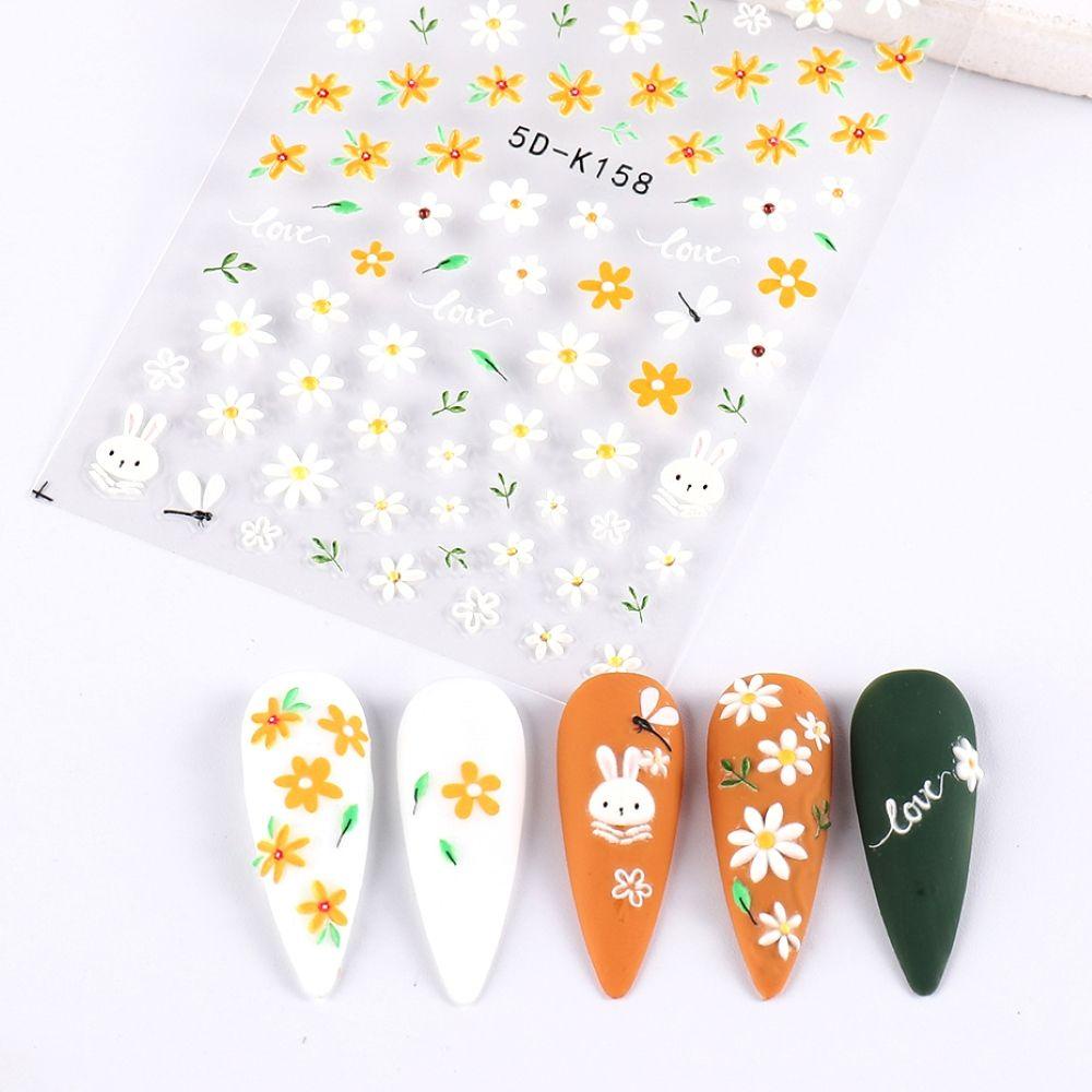 R-flower Stiker Kuku Perekat Diri Elegan Simple Desain Bunga Flower Daisy